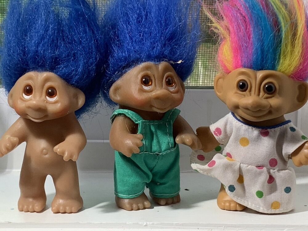 Vintage DAM Russ troll 1980’s Rainbow Hair Dress Overalls Doll Unisex Set 3